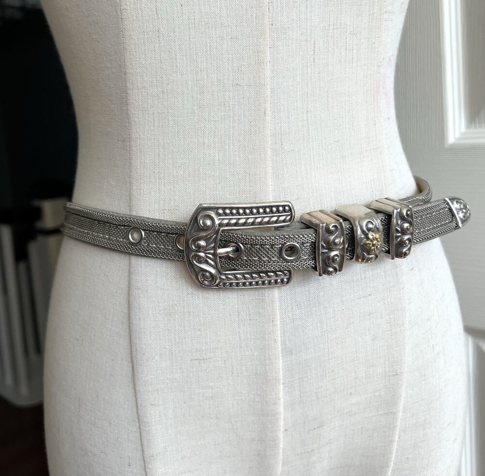 STREETS AHEAD Vintage 1996 Metal Mesh Leather Ornate Silver Detail Belt Sz M